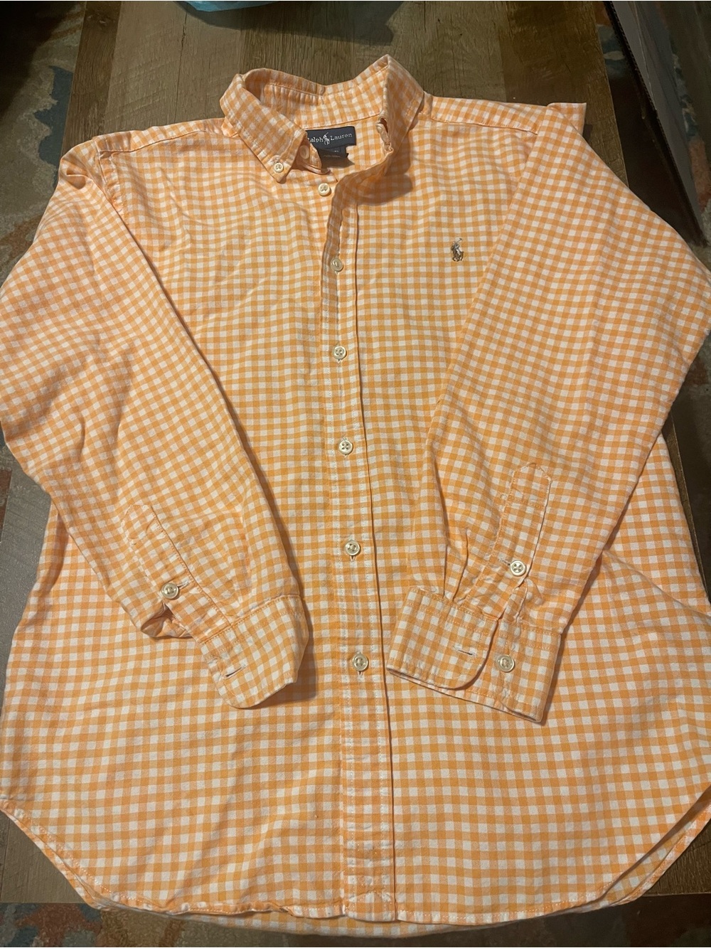 Ralph Lauren Orange and White Gingham Button-Down Shirt